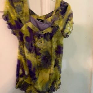 Multi colored top with lavender camisole, size XL